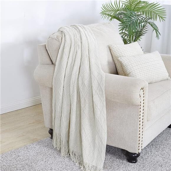 Throw Blanket Knitted Throw Textured Solid Soft Sofa Couch Cover Decorative - Picture 2 of 7